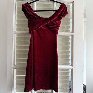 Custom Made Burgundy Off-Shoulder Sparkly Dress